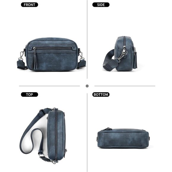 Vegan Leather Crossbody Purse Women Adjustable Tassel Multi-Pocket Travel Everyd - Picture 6 of 8